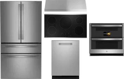 5 Piece Package Includes Refrigerator, Cooktop, Wall Oven, Hood And Dishwasher